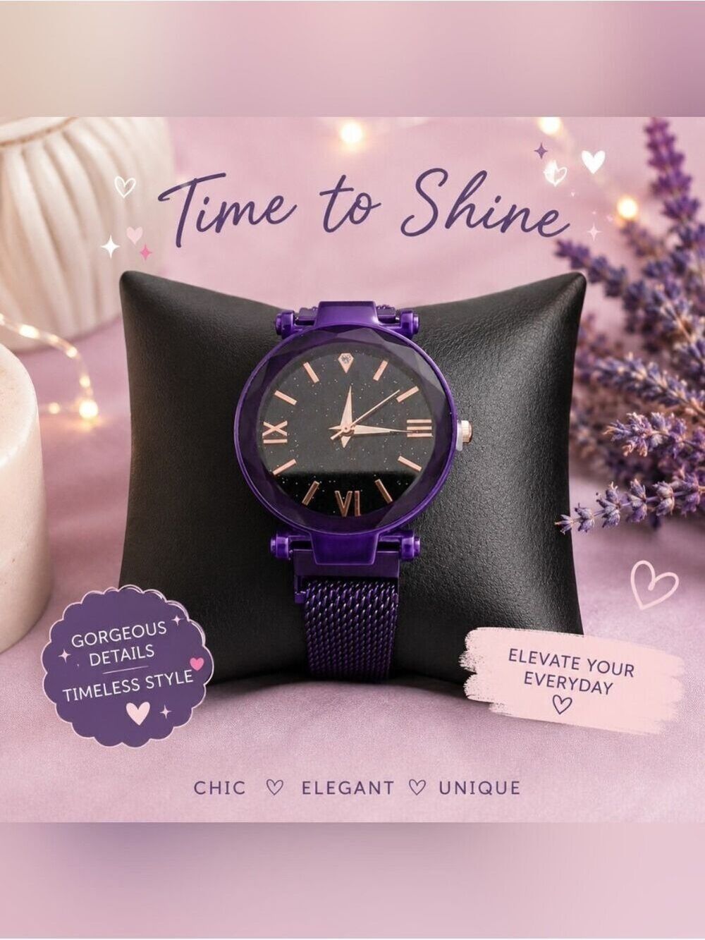 Purple Mesh Watch Rose Gold Markers